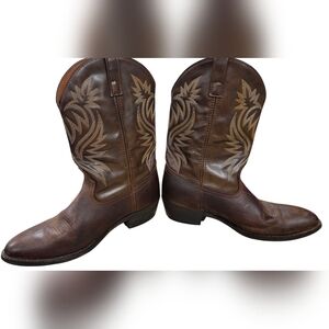 LAREDO Paris Leather Embroidered Brown Western Cowboy Boots Round Toe. Size 12